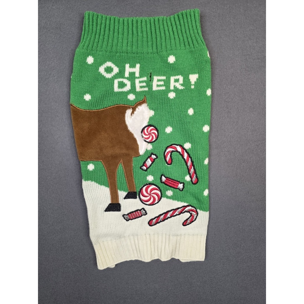 Holiday 'Oh Deer' Green & White Dog Sweater